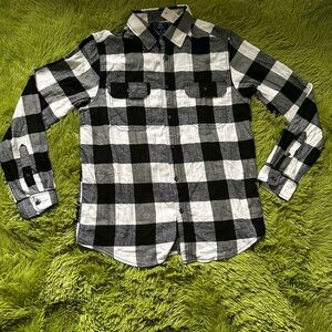 George Men's Black and White Plaid Shirt